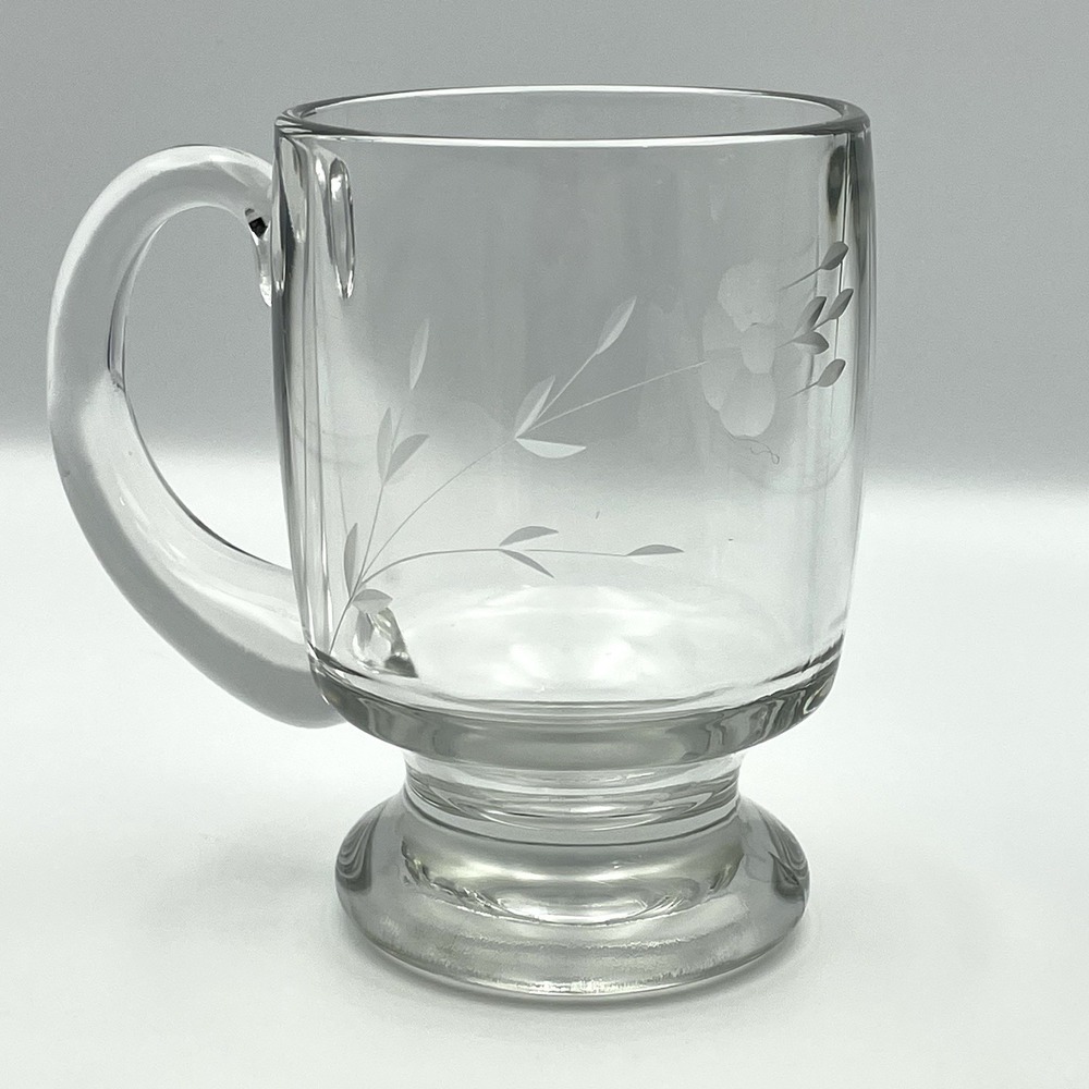 Vintage Princess House Heritage Etched Glass Large Heavy Mug Pedestal Base 1970s